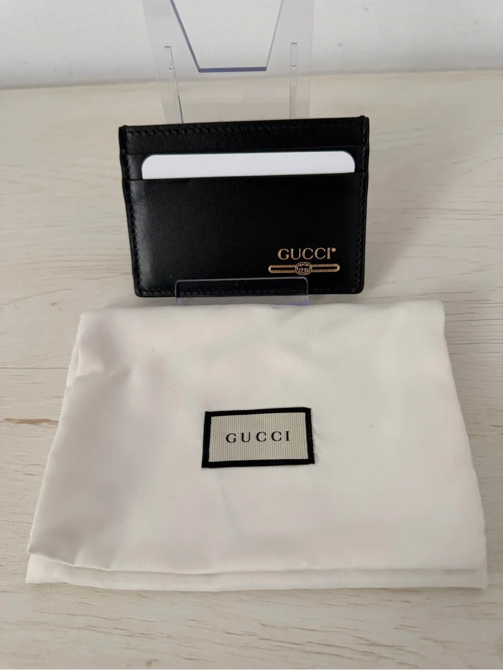Gucci Black Leather Card & Key Sleeve with Gold Logo